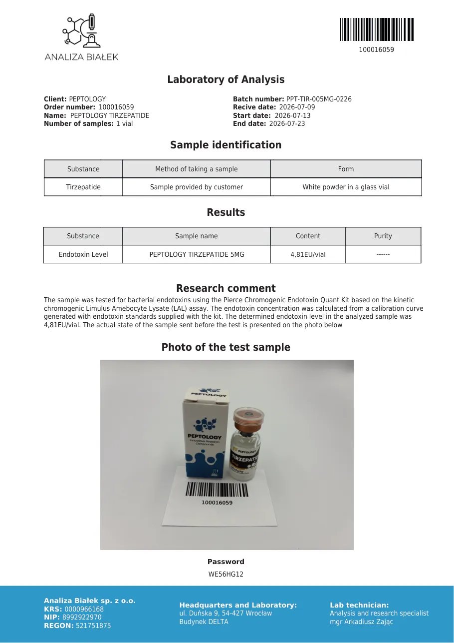 Tirzepatide 5 mg – endotoxin-teszt, tétel 0226