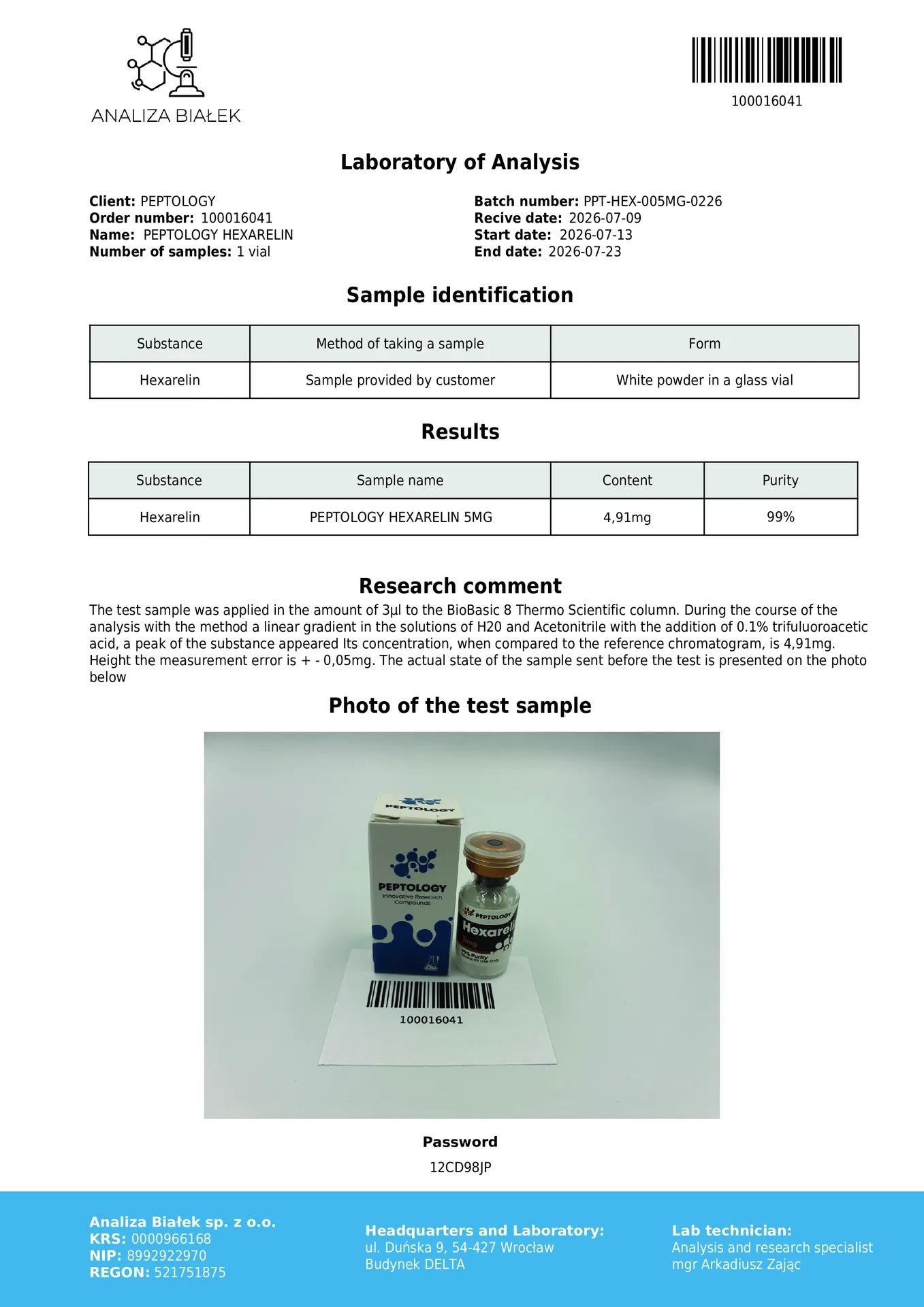 Hexarelin 5 mg – GH-szekretagóg (ghrelinreceptor-agonista) – kép 2